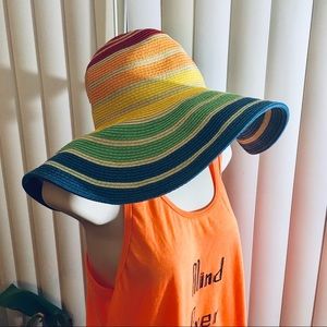 Wide Brim Floppy Rainbow Paper Sun Woven Hat